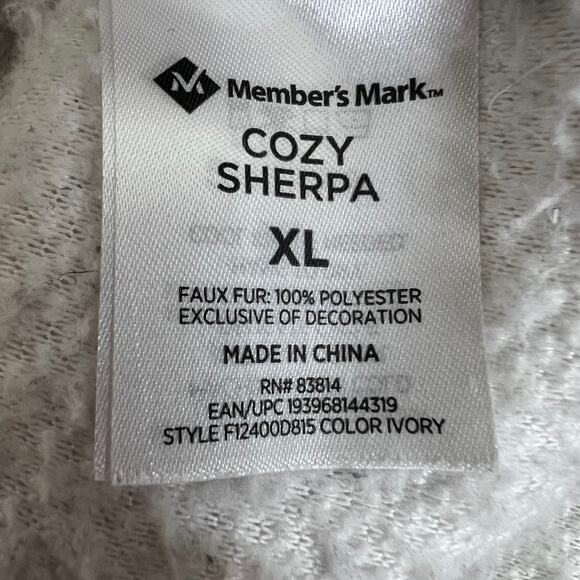 Members Mark Cozy Sherpa Jacket Womens XL Ivory Faux Fur Fleece Snaps Pockets - Picture 5 of 6